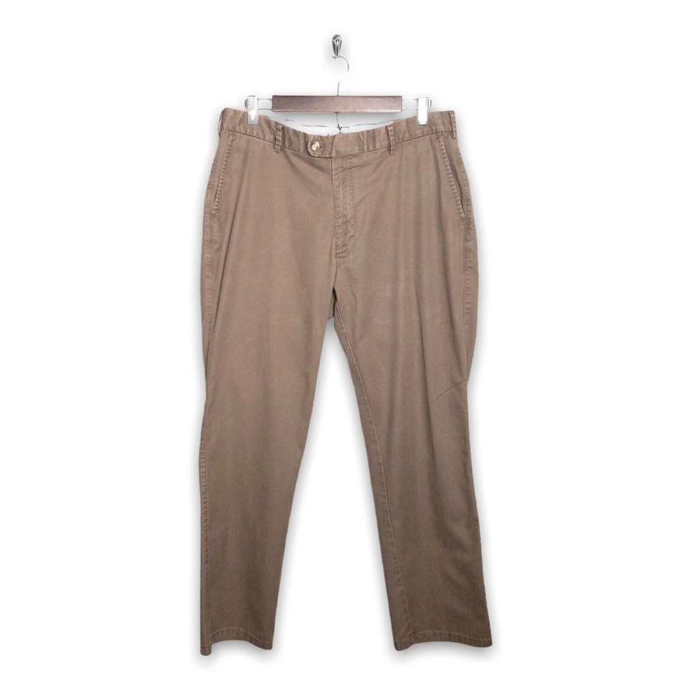 Peter Millar Pima Cotton Blend Flat Front Brown Chino Pants Men's 36x29
